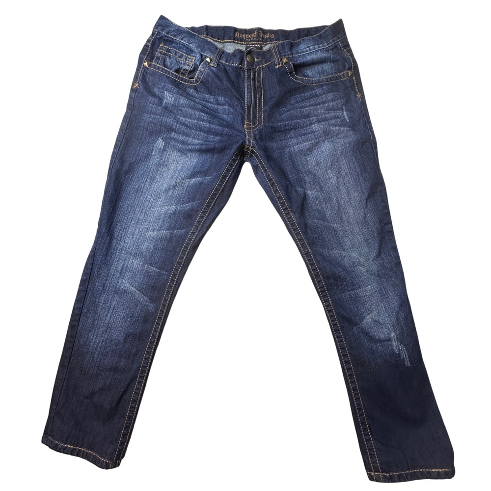 Request Jeans Mens 36x32 (36x27) Blue Premium Straight Leg Studded Flap Pocket
